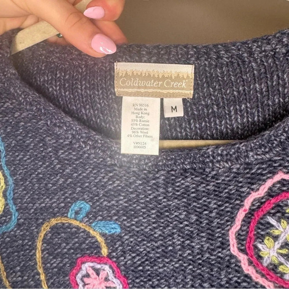 VINTAGE WOOL COLDWATER CREEK EMBROIDERED FLORAL SWEATER COTTAGE CORE - Picture 11 of 13